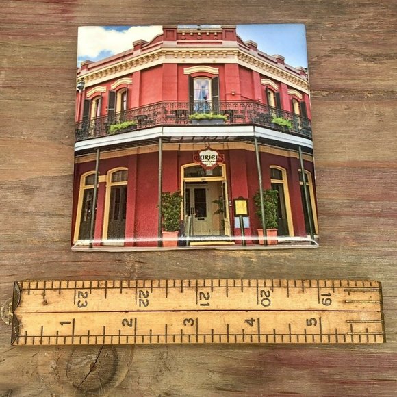 New Orleans French Quarter Muriels Tile Coaster Red Shades Downtown 4.25 x 4.25" - Picture 5 of 5